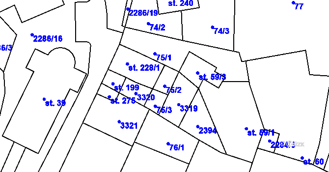 Parcela st. 75/2 v KÚ Nové Hvězdlice, Katastrální mapa