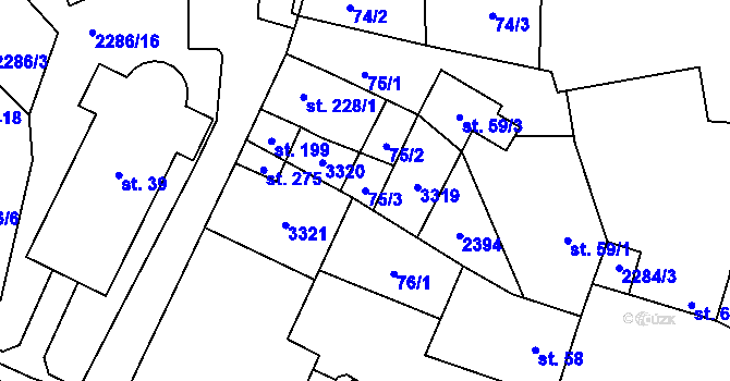 Parcela st. 75/3 v KÚ Nové Hvězdlice, Katastrální mapa