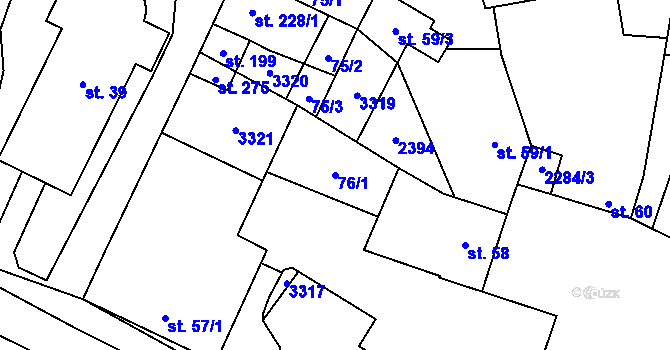 Parcela st. 76/1 v KÚ Nové Hvězdlice, Katastrální mapa