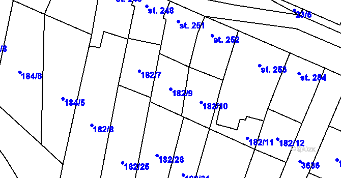Parcela st. 182/9 v KÚ Nové Hvězdlice, Katastrální mapa
