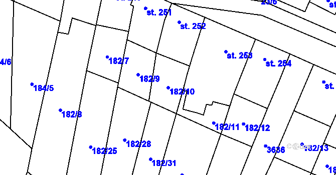 Parcela st. 182/10 v KÚ Nové Hvězdlice, Katastrální mapa