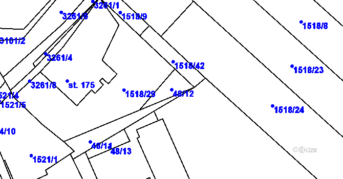 Parcela st. 48/12 v KÚ Nové Hvězdlice, Katastrální mapa
