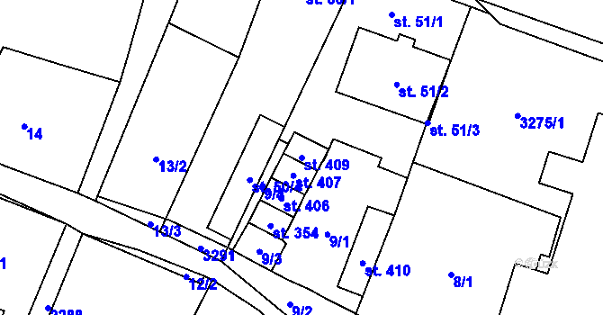 Parcela st. 409 v KÚ Nové Hvězdlice, Katastrální mapa