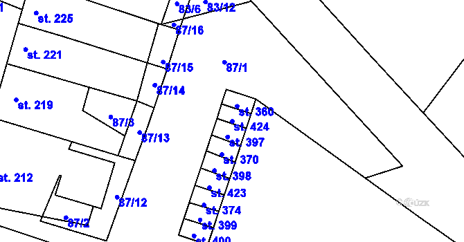 Parcela st. 424 v KÚ Nové Hvězdlice, Katastrální mapa