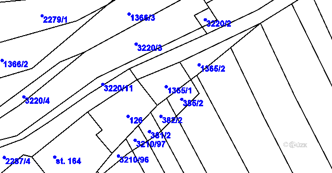 Parcela st. 1365/1 v KÚ Nové Hvězdlice, Katastrální mapa
