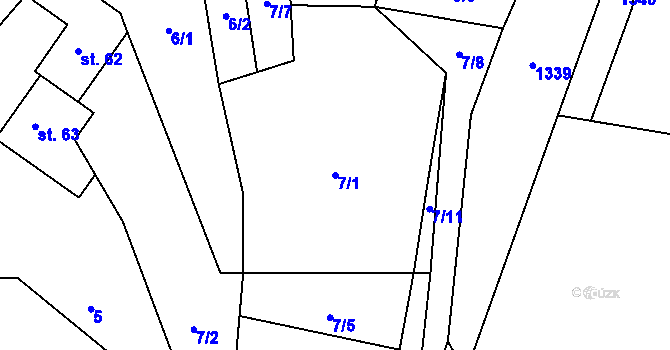 Parcela st. 7/1 v KÚ Staré Hvězdlice, Katastrální mapa
