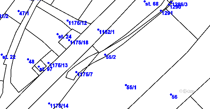 Parcela st. 55/2 v KÚ Staré Hvězdlice, Katastrální mapa