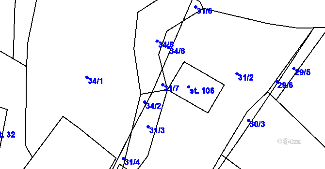 Parcela st. 31/7 v KÚ Staré Hvězdlice, Katastrální mapa
