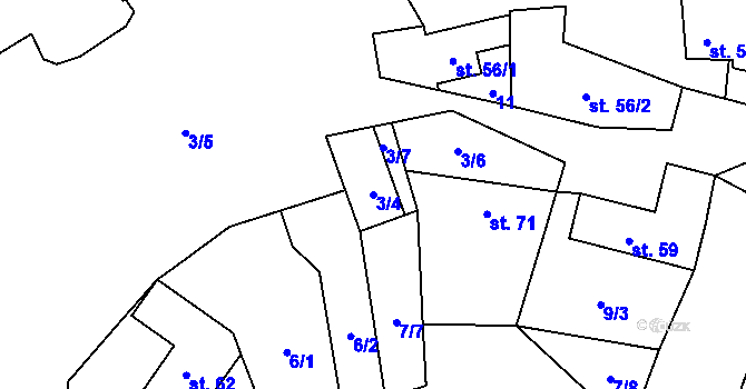 Parcela st. 3/4 v KÚ Staré Hvězdlice, Katastrální mapa