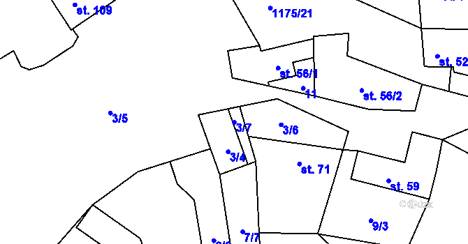 Parcela st. 3/7 v KÚ Staré Hvězdlice, Katastrální mapa