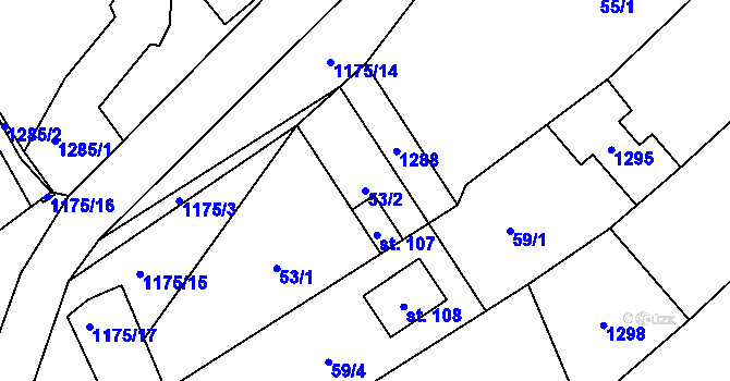 Parcela st. 53/2 v KÚ Staré Hvězdlice, Katastrální mapa