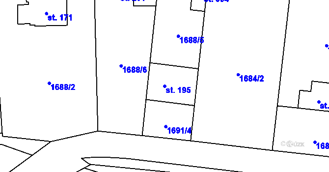 Parcela st. 195 v KÚ Hvězdonice, Katastrální mapa