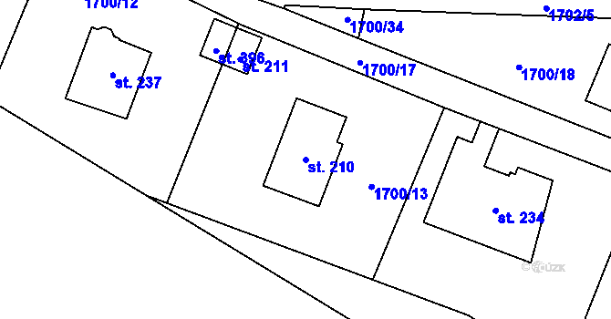 Parcela st. 210 v KÚ Hvězdonice, Katastrální mapa