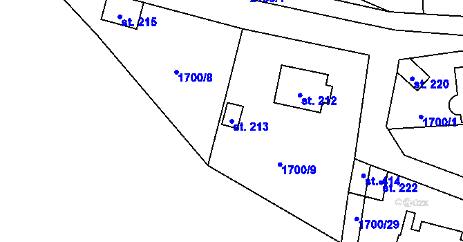 Parcela st. 213 v KÚ Hvězdonice, Katastrální mapa