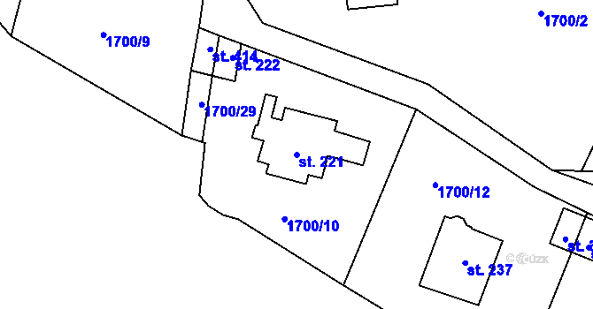 Parcela st. 221 v KÚ Hvězdonice, Katastrální mapa