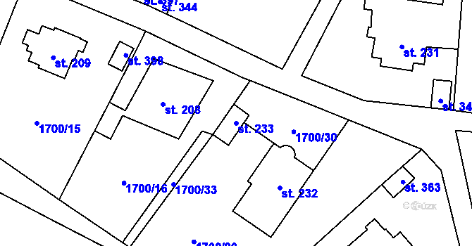 Parcela st. 233 v KÚ Hvězdonice, Katastrální mapa