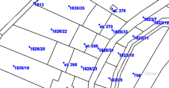 Parcela st. 269 v KÚ Hvězdonice, Katastrální mapa
