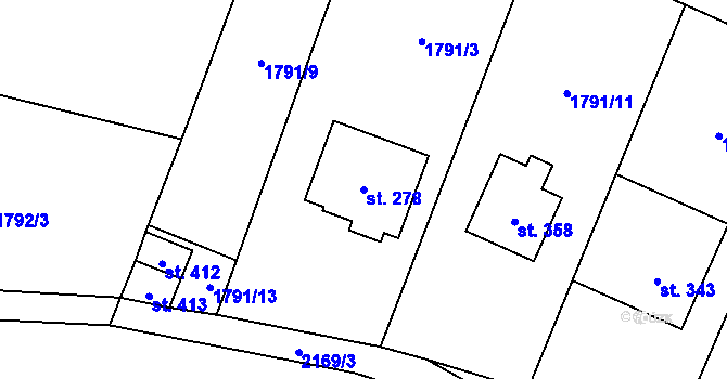 Parcela st. 278 v KÚ Hvězdonice, Katastrální mapa