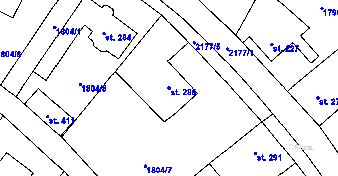 Parcela st. 285 v KÚ Hvězdonice, Katastrální mapa