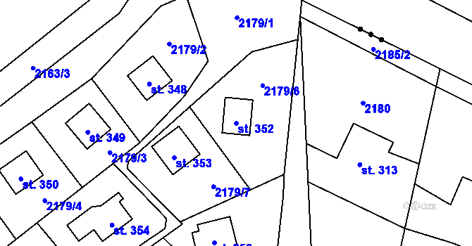 Parcela st. 352 v KÚ Hvězdonice, Katastrální mapa