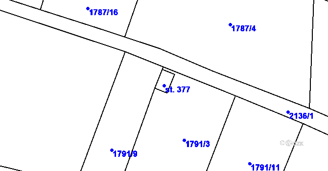 Parcela st. 377 v KÚ Hvězdonice, Katastrální mapa