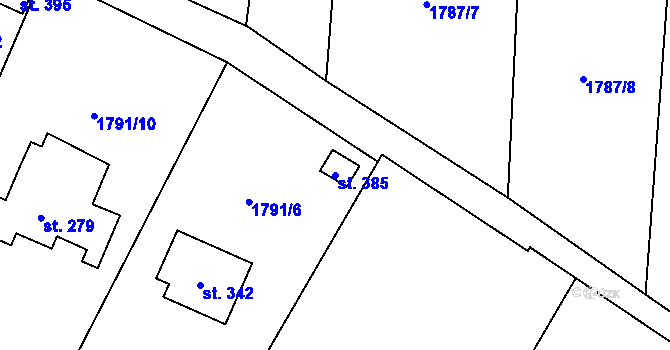 Parcela st. 385 v KÚ Hvězdonice, Katastrální mapa
