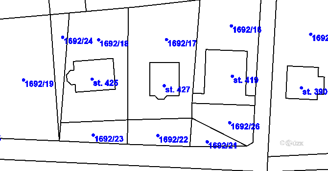 Parcela st. 427 v KÚ Hvězdonice, Katastrální mapa