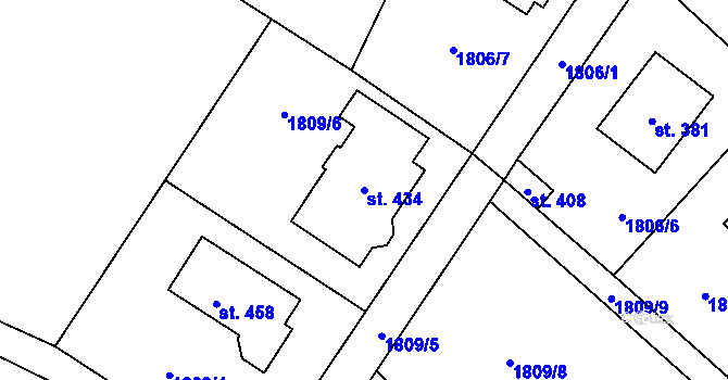 Parcela st. 434 v KÚ Hvězdonice, Katastrální mapa