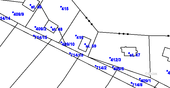 Parcela st. 59 v KÚ Hvězdoňovice, Katastrální mapa