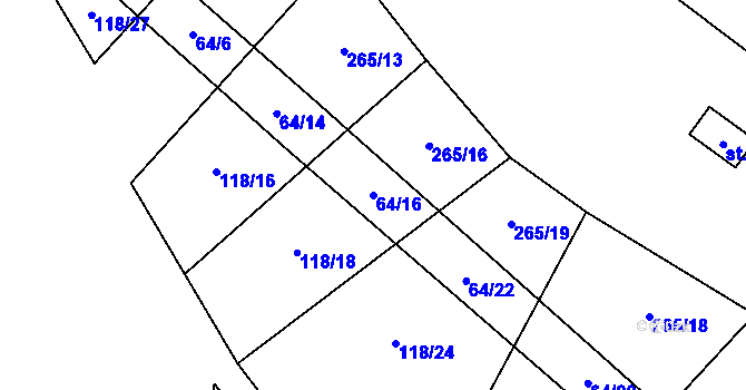Parcela st. 64/16 v KÚ Hvězdoňovice, Katastrální mapa