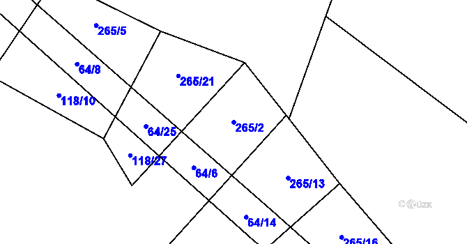 Parcela st. 265/2 v KÚ Hvězdoňovice, Katastrální mapa