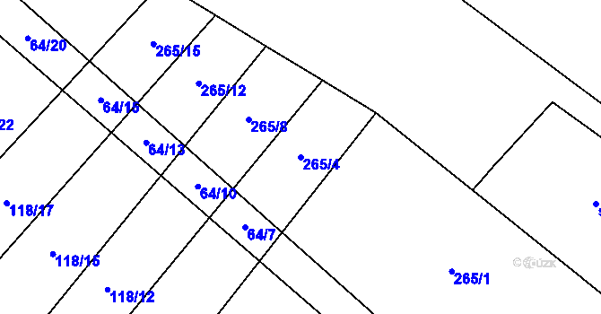 Parcela st. 265/4 v KÚ Hvězdoňovice, Katastrální mapa