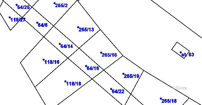 Parcela st. 265/16 v KÚ Hvězdoňovice, Katastrální mapa