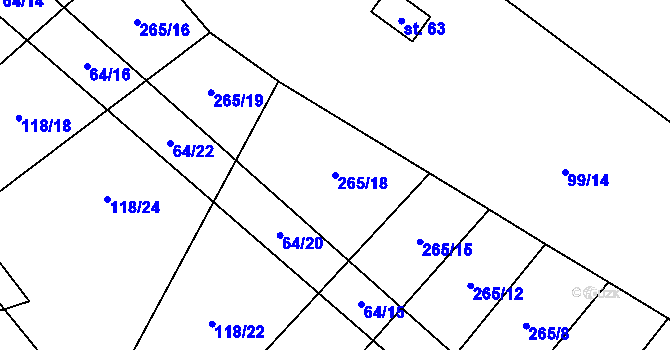Parcela st. 265/18 v KÚ Hvězdoňovice, Katastrální mapa
