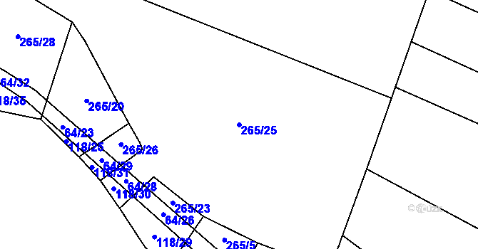 Parcela st. 265/25 v KÚ Hvězdoňovice, Katastrální mapa