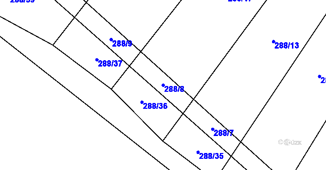 Parcela st. 288/8 v KÚ Hvězdoňovice, Katastrální mapa
