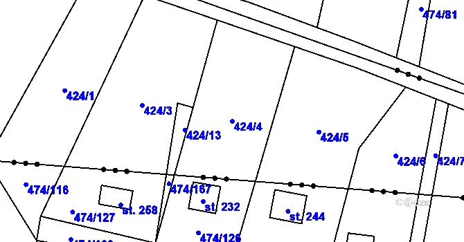 Parcela st. 424/4 v KÚ Hvězdoňovice, Katastrální mapa