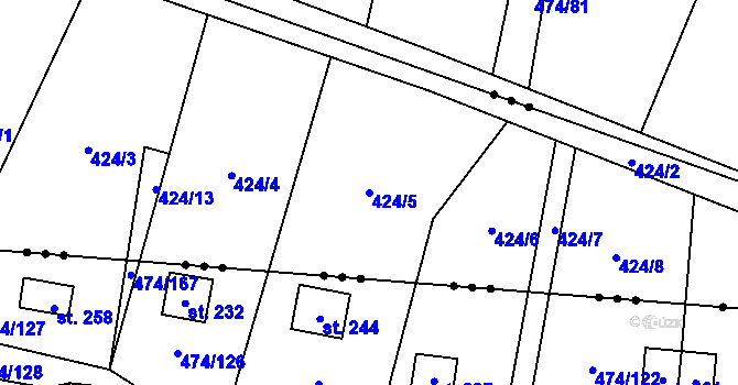Parcela st. 424/5 v KÚ Hvězdoňovice, Katastrální mapa