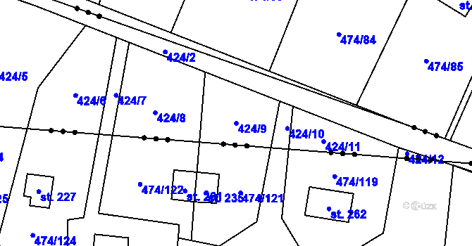 Parcela st. 424/9 v KÚ Hvězdoňovice, Katastrální mapa