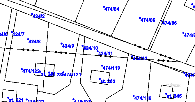 Parcela st. 424/11 v KÚ Hvězdoňovice, Katastrální mapa