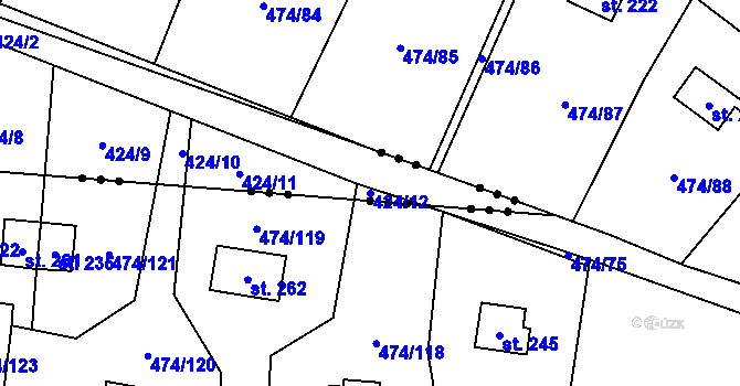 Parcela st. 424/12 v KÚ Hvězdoňovice, Katastrální mapa