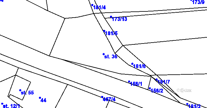 Parcela st. 36 v KÚ Hvozd, Katastrální mapa