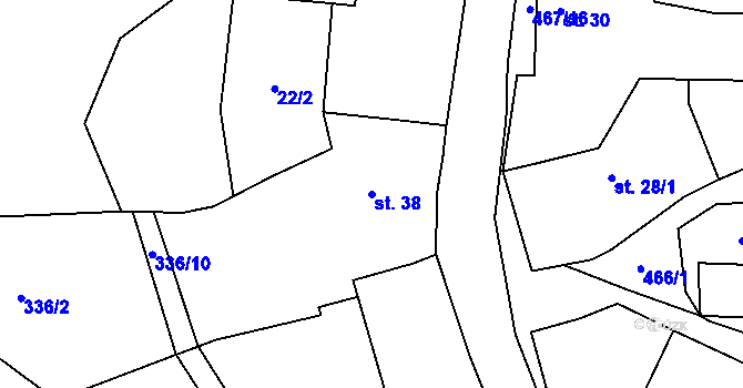 Parcela st. 38 v KÚ Hvozd, Katastrální mapa