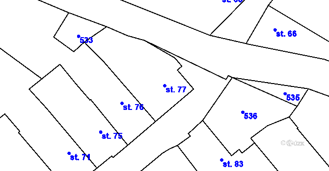 Parcela st. 77 v KÚ Hvozd, Katastrální mapa