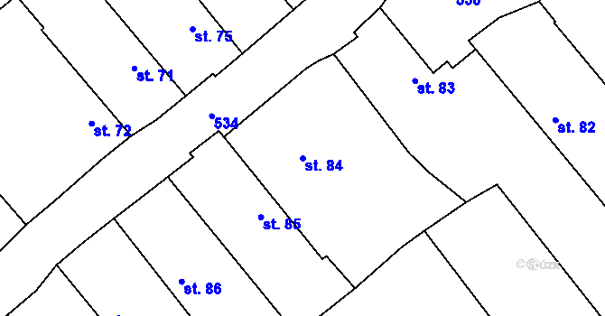 Parcela st. 84 v KÚ Hvozd, Katastrální mapa