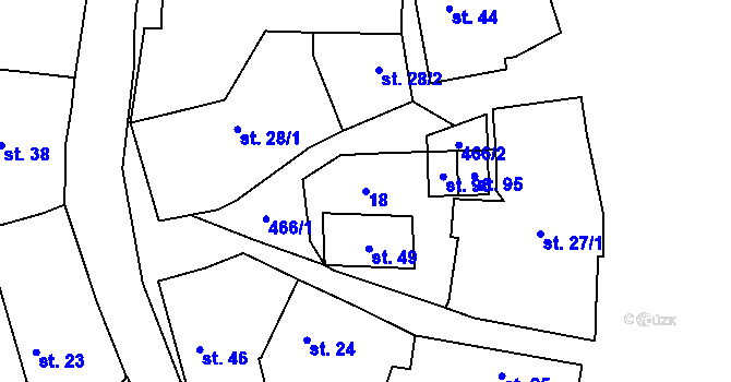 Parcela st. 18 v KÚ Hvozd, Katastrální mapa