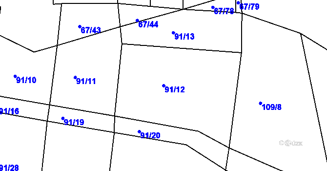 Parcela st. 91/12 v KÚ Hvozd, Katastrální mapa