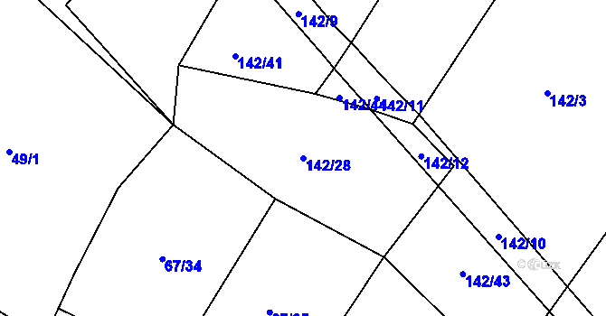 Parcela st. 142/28 v KÚ Hvozd, Katastrální mapa