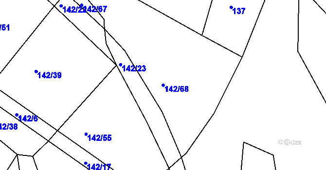 Parcela st. 142/68 v KÚ Hvozd, Katastrální mapa