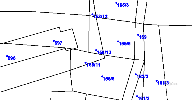 Parcela st. 158/13 v KÚ Hvozd, Katastrální mapa